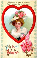 With Love to My Valentine Heart Portrait Embossed Postcard Germany 1910 picture