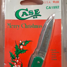 Case XX CA1992 Merry Christmas 1992 Green Slipjoint Drop Point Pocketknife picture