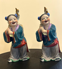 Vintage Chinese Porcelain Bisque Figurines of Boy with Goose picture