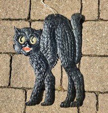 Vintage Halloween Germany Large Scary Black Cat Pulp Heavily Embossed Die Cut picture