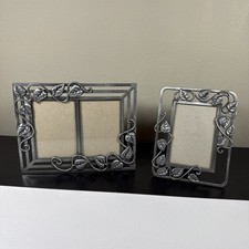VTG Art Nouveau Leaf Vine Picture Frame Pair 3.5x5  Pewter Look Connoisseur picture
