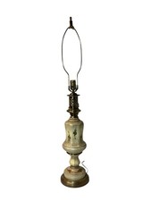 VTG Paul Hanson Hollywood Regency Ceramic Table Lamp Parchment & Gold Rose Brass picture
