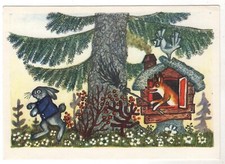 1969 Fairy Tale FOX kicked out the BUNNY from the hut ART RUSSIAN POSTCARD Old picture