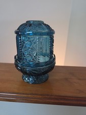 Vintage Indiana Glass Stars & Bars Colonial Blue Fairy Lamp picture
