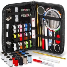 142-Piece Travel Sewing Kit Extra Thread Pack Portable Leather Zipper Case picture