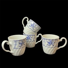 4 Vtg Johnson Brothers Indies Blue Mugs Swirl Floral Bird Transferware England picture