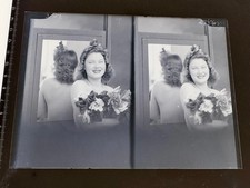 Vintage B/W Glass Stereo Negative Of Pretty Debutante picture
