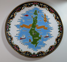 Hand Painted Faros Keramik Decorative Plate Rhodes Greece Karpathos 24K Trim picture