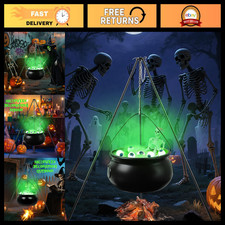 Large Witch Cauldron Decoration with Tripod, Green Lights & Skull - Halloween Ou picture