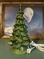 Vintage 2 Piece Arnel’s Mold Ceramic Christmas Tree 10” On Pedestal Stand 1973 picture