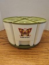 VTG 4 pc Canister W Lids Sterilite 1591 Avocado Green W Butterflies, lazy susan picture