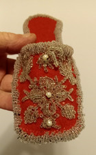 Antique Red Whimsey Souvenir Shoe Slipper with Heavy Glass Bead Decoration picture