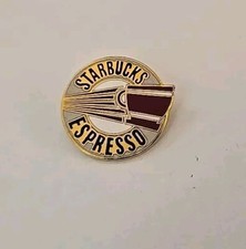 Vintage 1980s Starbucks Espresso Coffee Pin Goldtone Enamel Pinback picture