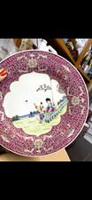 Chinese Porcelain Famille Rose Plate Figural Children Scene Pink Floral Border picture