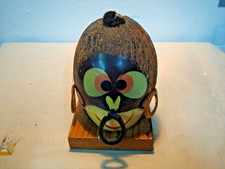 VINTAGE OLD HAND  PAINTED COCONUT HEADS FACE FOLK ART TIKI BAR coin bank picture