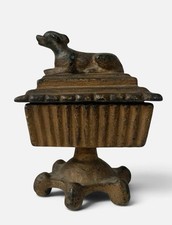 Antique Victorian Cast Iron Dog Pedestal Match Trinket Box picture