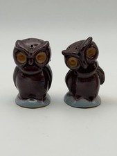 Vintage Brown Ceramic Owl Salt & Pepper Shakers Set Figural Animals Retro VTG picture