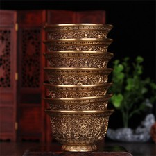 Tibet Buddhist Mikky Copper Offering Water Bowl Cup Divine Focus Ritual 7XPCS picture