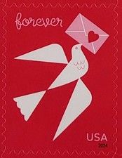 2024 LOVE ❤️ SHEET OF 20 FIRST CLASS LETTER STAMPS DOVE WITH HEART LOVE picture
