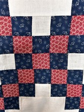 antique quilt top patchwork cotton calico red, white, blue, 84x84 original 1890 picture