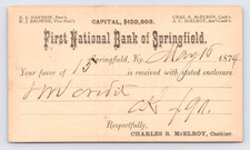 1874 First National Bank Springfield KY Postal Card to KY Nat Bank Louisville picture