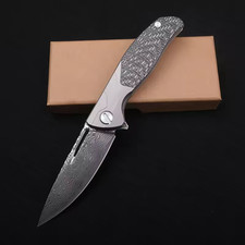 Damascus TC4 Titanium Alloy Carbon Fiber Inlay Handle Tactical EDC Pocketknife picture