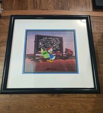Vintage 90s Disney Dewey Duck Production Cel Framed Signed By Carl Barks 20x19 picture