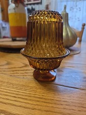 Vintage MCM Indiana Glass Diamond Point Golden Amber Fairy Lamp picture