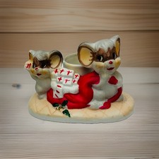 Vintage Christmas Mouse Candle Holder Mice Carrying Gift Holiday Decor Ceramic picture