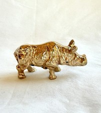 Brass Animal Rhinoceros Figurine Statue Sculpture Heavy Vintage Desk Decor picture