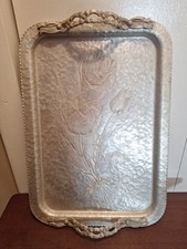 Vintage Hand Hammered Aluminum Tulip Tray By Rodney Kent Hand Wrought #408 picture