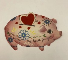 Piggy Bank Valentine Pig Flocked Heart Vintage Kitsch Rare Htf Antique USA picture