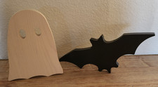 Longaberger Homestead VERY RARE Woodcrafts Halloween Black Bat & White Ghost Set picture