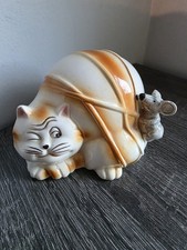 Vintage Quon Quon Ceramic Cat and Mouse Coin Bank Retro Kitsch Japan With... picture