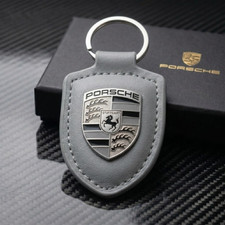 New Genuine Porsche Turbonite Crest Leather Vanadium Grey Keyring. WAP050410SVAD picture