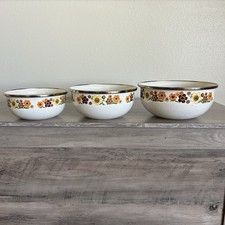Vintage Nesting Mixing Bowls Harvest Blossom Porcelain Enamel Crowning Touch 70s picture