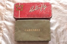Vintage Set Two Tin Boxes Carefree & Butterfly Sewing Machine Accessories picture
