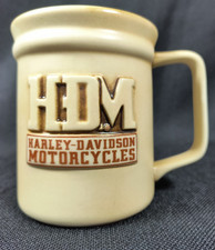 Vtg. Harley Davidson HD Raised Logo Coffee Cup Mug Textured Ceramic Brown Wash picture