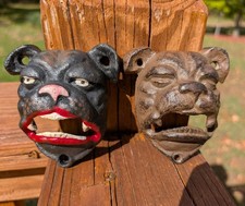 2 CAST IRON BULLDOG DOG WALL MOUNT SODA POP BEER BOTTLE OPENER BAR BARWARE picture