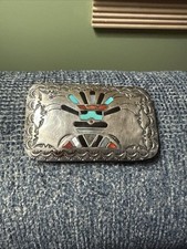 Sterling Silver Zuni or Navajo Craftsmanship Turquoise, Coral, M.of Pearl, Onyx  picture