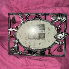 Six Trees Pewter Crazy Cat Picture Frame 3.5” X 5” 3D Hanging Bells picture
