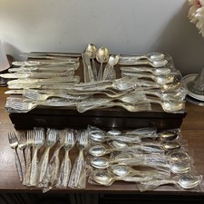 Vintage Oneida Community TANGIER Silver plated Flatware Set NIP 51 P Serves 8 picture