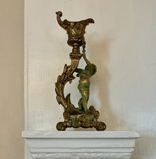 Antique French Gilt Bronze Cherub Putti Candlestick Holder Rococo 19th Century  picture