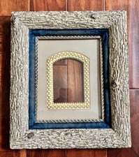 Antique Victorian Ornate Rustic Tree Bark Picture Frame Velvet Liner Gold Arch picture