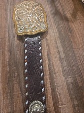 Vintage Crumrine Gold Silver Plated Western Belt & Buckle  picture