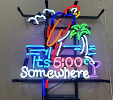 It's 5:00 Somewhere 24x20 Neon Sign Glass Beer Bar Party Wall Deocr Artwork YU picture
