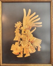 Vintage Mexican Straw Art “Aztec Warrior” | Handcrafted Popotillo Mosaic picture