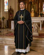 Black Catholic Priest Chasuble Vestment Gold Cross Clergy Robe Mass Church picture