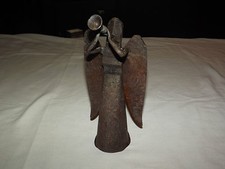 VINTAGE PRIMITIVE ART METAL ANGEL BLOWING HORN picture