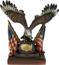 Patriotic Wings of Glory Bald Eagle Resting on Globe with Map of America and 2 S picture